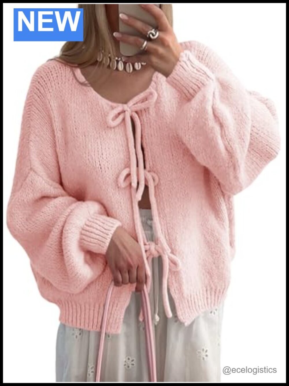 Women's Oversized Tie Front Cardigan Long Sleeve Bow Sweater Open Front Loose